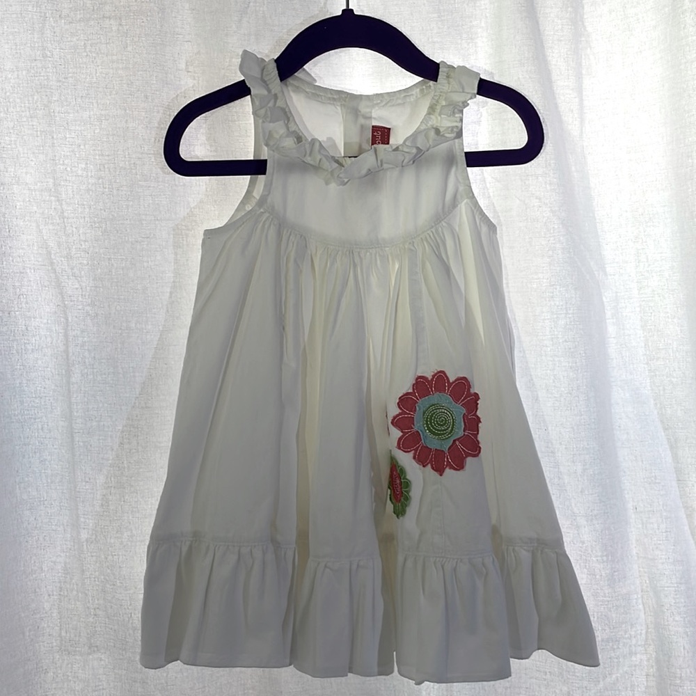 White Summer Dress with Flower Embroidery Size 1